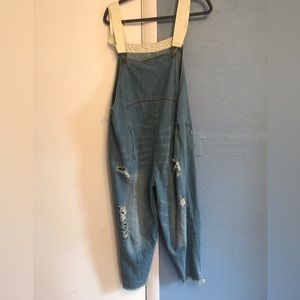 YESNO Jeans Womens Medium Blue Denim Distress Overall Loose Fit Jumpsuit